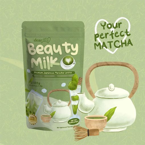 Dear Face Beauty Milk Premium Japanese Matcha Latte (Green Tea + Glutathione + Antioxidant)